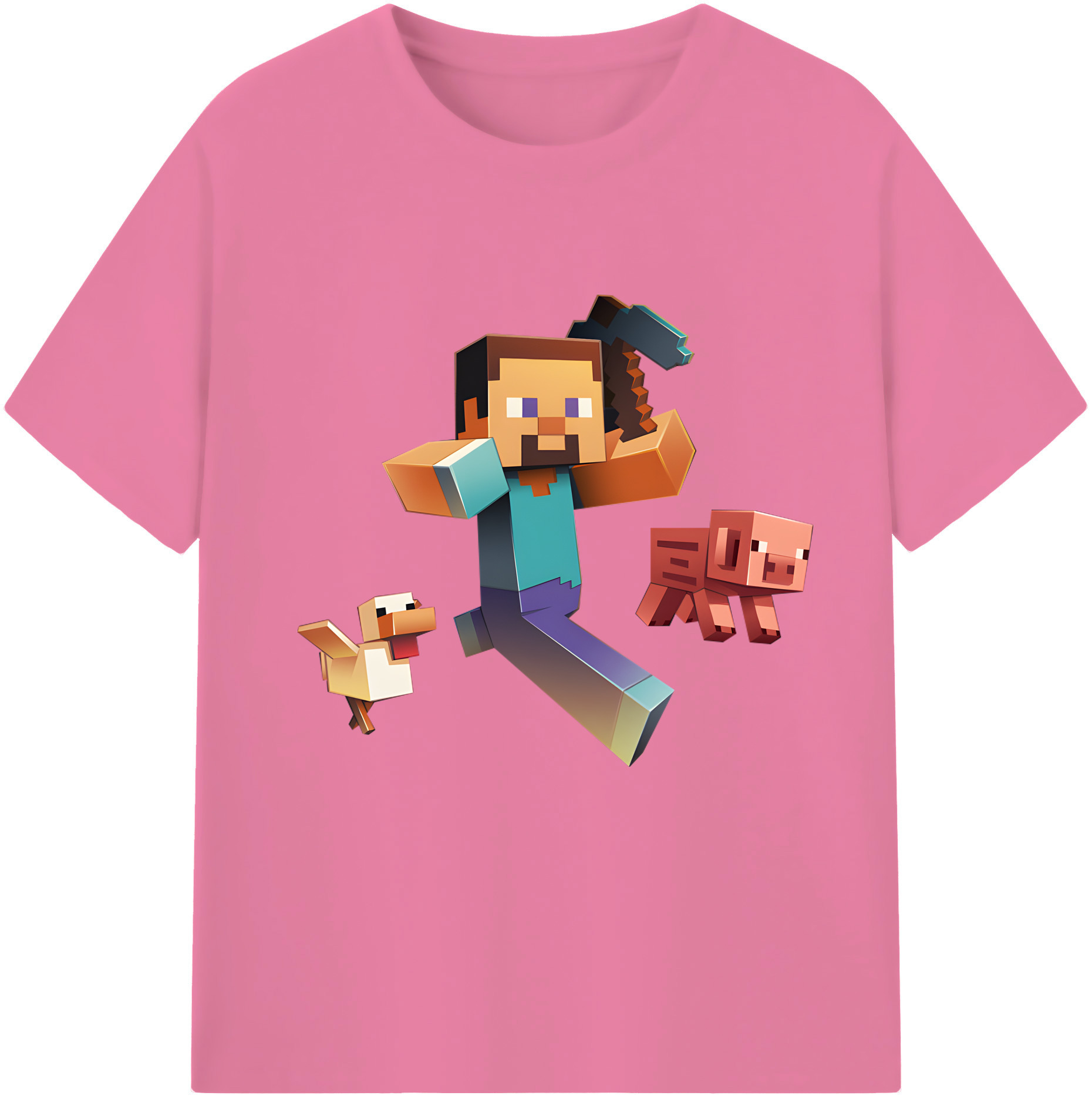 （画像用） マインクラフト ブロックの世界 Minecraft MC Block world 綿100％半袖Tシャツ（フロントプリント）